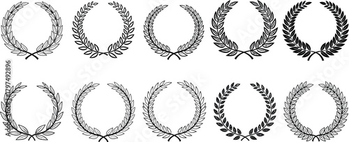 Collection of decorative laurel wreaths and oval frames for design elements and awards