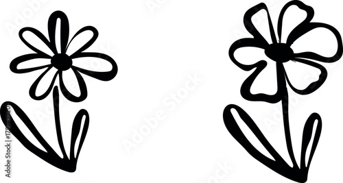 Simple hand drawn black flower illustration set on clean background illustration