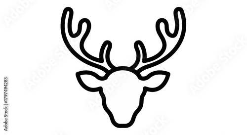 Elegant line art illustration of a wild deer head with large antlers, a minimalist symbol of nature and the forest