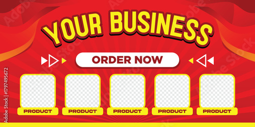 Red with yellow cover banner design template. Bussines banner template for sale or preview product design