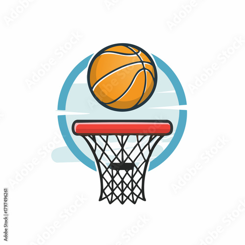 Basketball About to Score in Hoop Illustration.