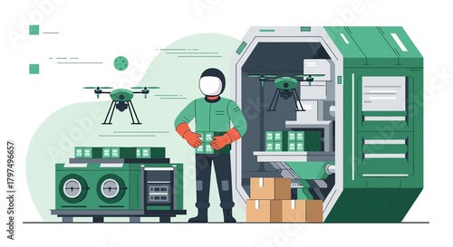Automated currency processing and distribution featuring drones and secure facilities designed for