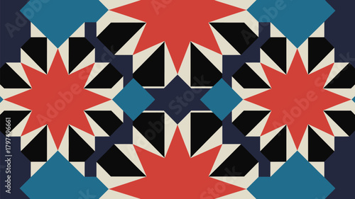 Vibrant geometric star pattern with a modern, bold aesthetic is perfect for backgrounds, textiles, and eye-catching designs to add artistic flair