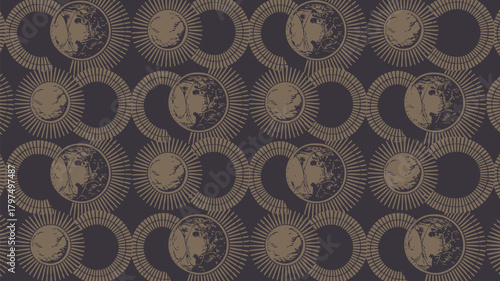 Elegant vintage pattern with sun and moon motifs for sophisticated backgrounds or unique textile designs bringing a timeless touch to your projects