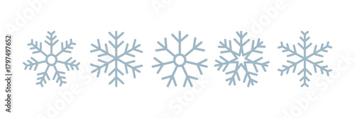 Collection of Five Simple Snowflake Icons for Winter Themes. Set of Christmas Snowflake Pattern. Blue Ice Snowflake Pattern