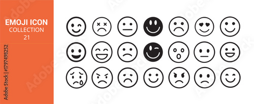 Emoji Icon Collection Set. Outline and Solid Smiley Faces. Mixed Emotion Emoji Icons. Line and Filled Style icon. Vector illustration eps 10