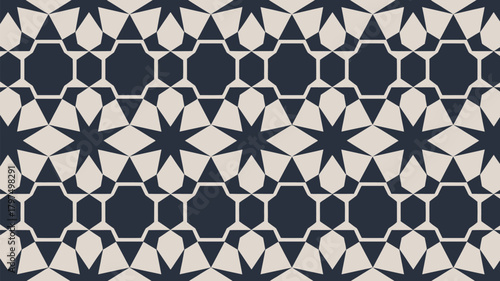 Elegant geometric pattern with star shapes for stunning wallpaper and textile designs, a modern twist on classic Islamic art and architectural details