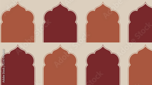 Earthy terracotta arch pattern background for bohemian home decor, cultural event design, or warm, inviting branding with rustic elegance.