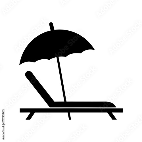 Single Sunbed with Umbrella Minimal Beach Vacation Rest Symbol Line Art Vector illustration