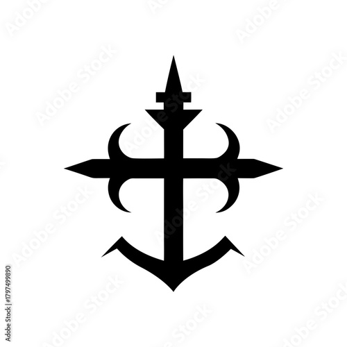 Leviathan Cross Emblem Minimal Occult Symbol Clean Dark Artistic Design Line Art Vector illustration