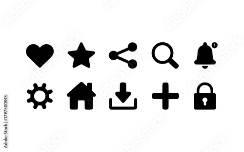 Vector graphics of simple black ui icons for web design and mobile app development projects usage 100 chars silhouette
