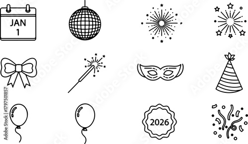 Celebrate the New Year with Festive Icons: Spark joy with a modern design perfect for invitations, social media, and holiday promotions!