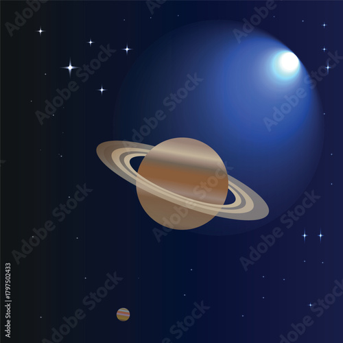Sci-Fi Cosmic Background with Ringed Planet and Stars