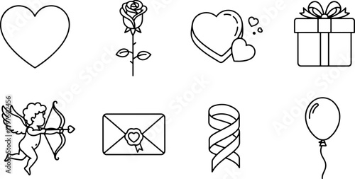 Romantic love icons collection, vector art symbols for Valentine's Day and special occasions, celebration with love and heart, great for decoration