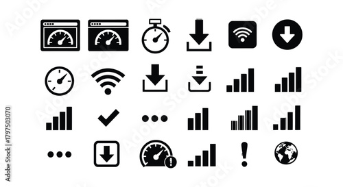 Internet speed test download upload wifi connection icons set