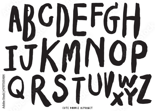 Cute doodle Vector background with black and white letters,Cute doodle Alphabet, alphabet pattern