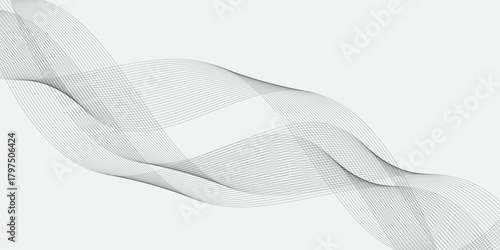 Abstract Gray Glowing Wave Lines on White Background - Modern Design Vector Illustration