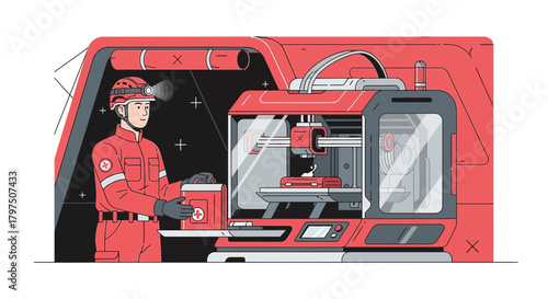 Futuristic medical assistance with 3D printing technology aiding first responders in emergency