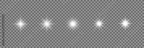 Realistic sun rays with glowing starburst beams, abstract shine, and light effects. Isolated white sun rays, flares, star flashes for adding radiant sunlight, glow, and luminous highlights to designs.
