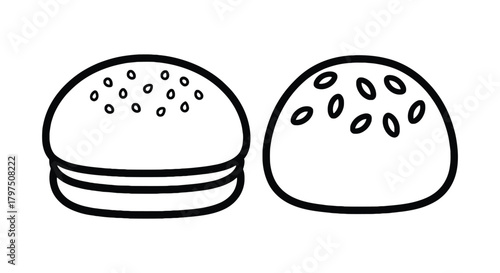 Burger bun illustration black and white outline drawing food