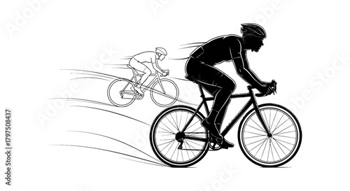 Cyclists racing black and white illustration cycling race art
