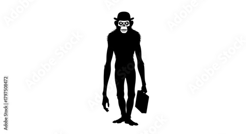 Black silhouette of a skeleton man with bowler hat and briefcase