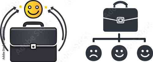 Client satisfaction icon displaying smiley face above briefcase representing strong positive customer relationship values