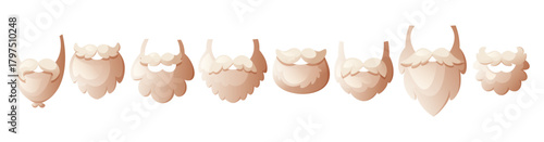 A collection of Santa Claus hats and beards, along with a festive New Year mask. The items are designed for holiday celebrations and decorations.