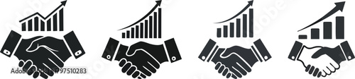 Corporate success icon with handshake and rising graph line illustrating strong business achievement and growth potential