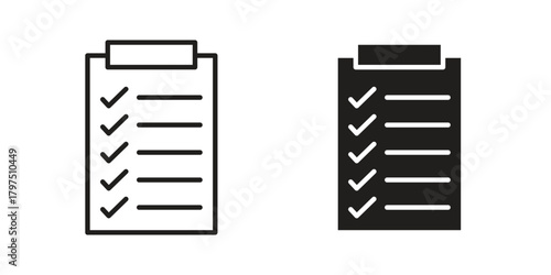 Clipboard check icon on white background. Stock vector icon