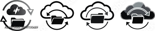 Data sync icon with rotating arrows around cloud and folder representing seamless digital synchronization process