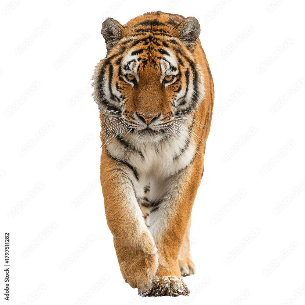 Obraz premium Majestic tiger walking confidently in a natural habitat during daylight