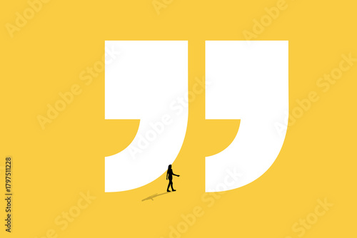 Business woman on quote. concept of motivation speech, pep talk, message, and announcement