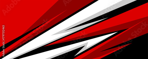 Dynamic red, black, and white abstract racing stripe background with sharp geometric lines and modern high-speed motion effects, perfect for sports graphics, automotive themes, energetic posters.