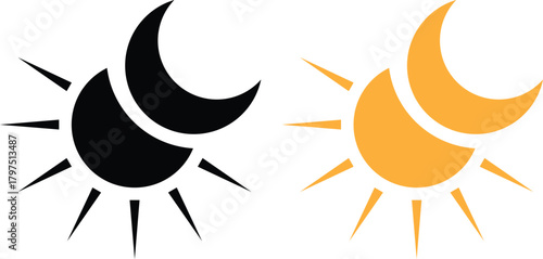 Solar eclipse icon. Sun and moon celestial symbols. Ring of Fire Eclipse Sign. Moon Obscuring Sun Icons
