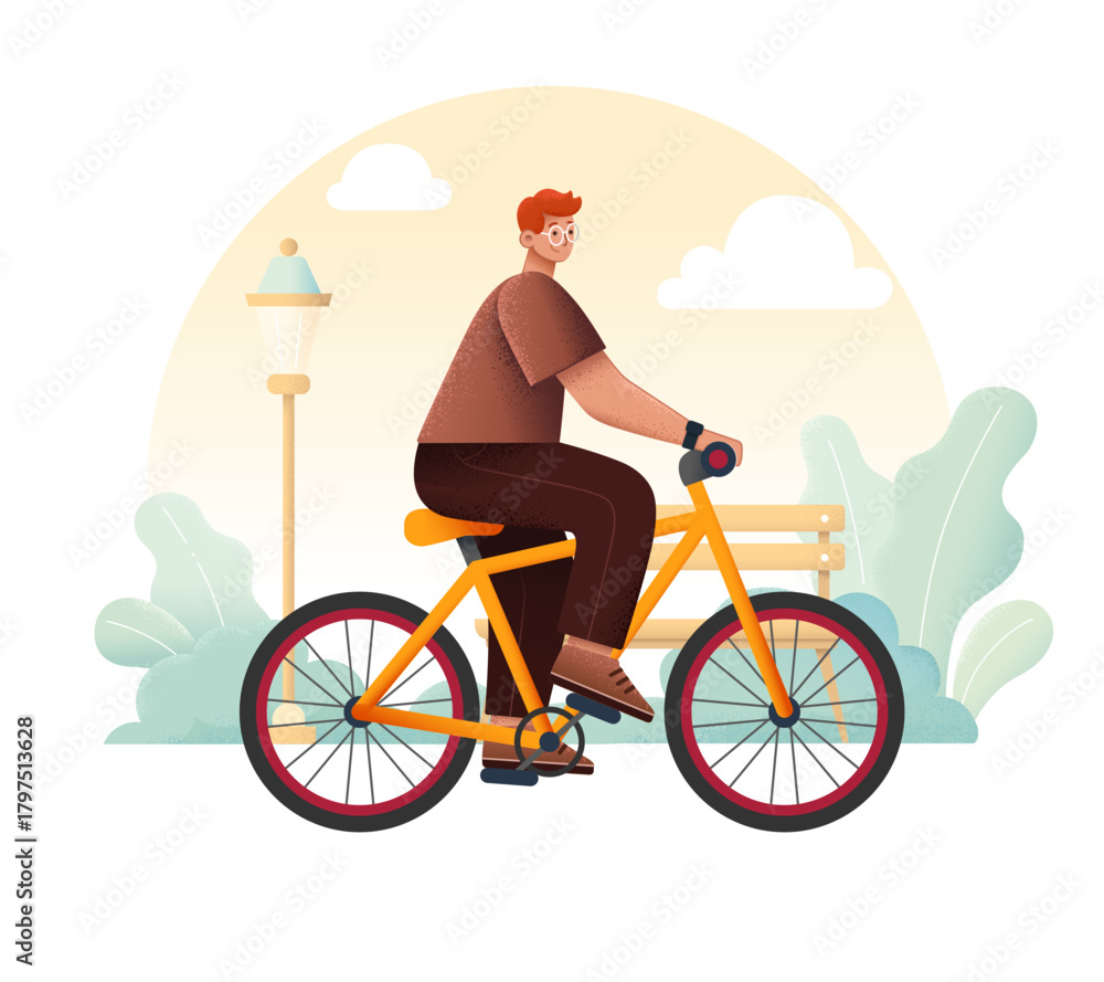 Fototapeta premium A PNG web element featuring a man riding a bicycle.