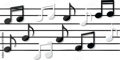 Elegant Symphony A Rhythmic Dance of Musical Notes on Staff Paper