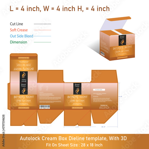 Elegant Cream Box Dieline Packaging 3D Template, Skincare & Cosmetic Box Design