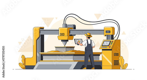 Innovative 3D printing technology and a technician ensuring precision in modern manufacturing