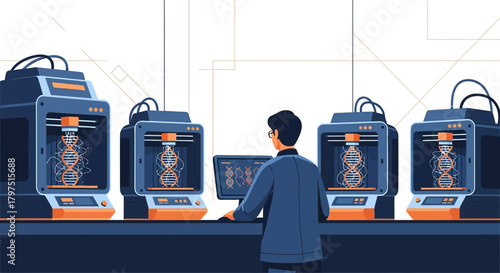 Innovative biotech engineer overseeing the fabrication of dna structures through advanced 3d