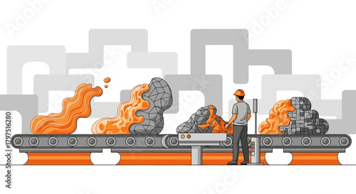 Innovative manufacturing process showcasing the transformation of raw materials on a conveyor belt