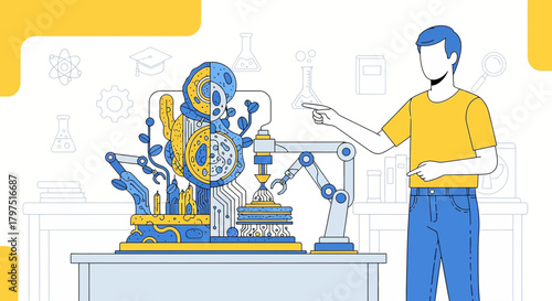 Innovative technological demonstration showcasing robotic arm and scientific advancements in