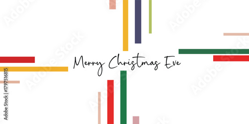 Modern abstract merry Christmas greeting card with colorful geometric lines and festive typography