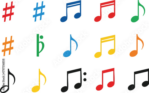 Colorful Collection of Musical Notes and Symbols for Creative Designs