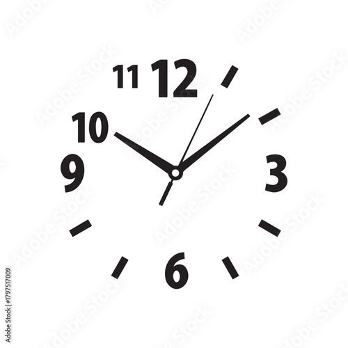 Black clock face with numbers and hands