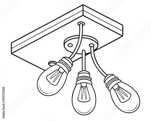 A rustic ceiling light fixture with three bulbs