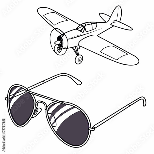 Airplane and aviator sunglasses, a classic combination