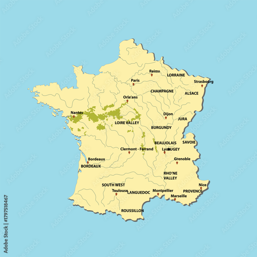 Fototapeta premium map wine region of Bordeaux in France