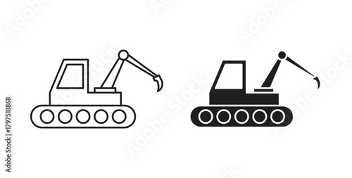 Excavator icons, vector symbols. filled flat sign