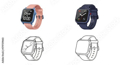 Collection of Smartwatches, Featuring Modern Digital Devices for Personal Use and Fitness Tracking